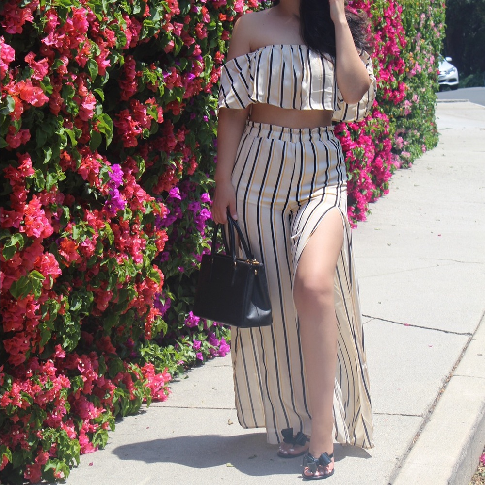 LAST 1 Small // Cream & Black Palazzo Pants Set